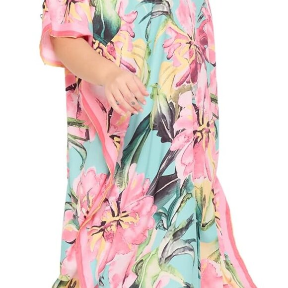 Plus Size Kaftan Dress Polyester Maxi Cover Up Summer Beach V-Neck - Picture 2 of 7